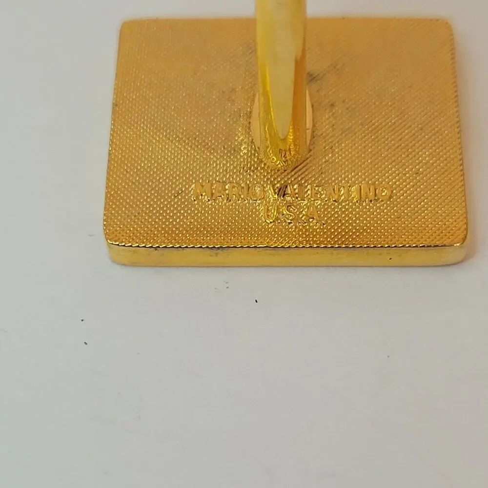 Mario Valentino USA MV Gold Tone Rectangle Logo Cufflinks Designer Retro Vintage